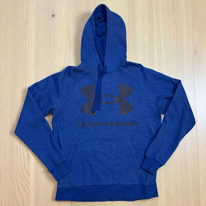 Under Armour Men's Tech Blue Light Heather Rival Fleece Big Logo Hoodie Medium